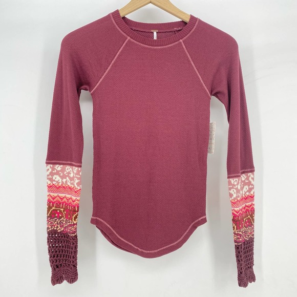 Free People In The Mix Cuff Tee Rio Vino X-Small Thermal - Picture 2 of 9